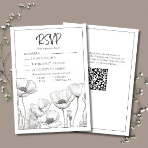 Modern Elegant Black White Blommigt Poppies Bröllo OSA Kort