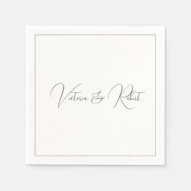 Modern Elegant Black & White Bröllop Pappersservett (Framsidan)
