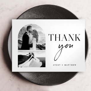 Modern Elegant Black White Bröllop Photo Tack Kort