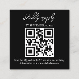 Modern Elegant Black White Bröllop QR Code OSA Tilläggskort