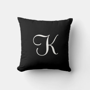 Modern Elegant Black White Calligraphy Monogram Kudde