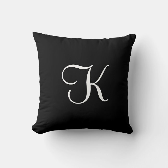 Modern Elegant Black White Calligraphy Monogram Kudde (Framsida)