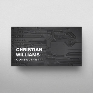 Modern Elegant Black White CircuitBoard Consultant Visitkort