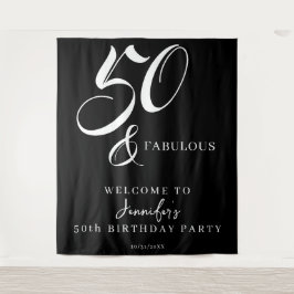 Modern Elegant Black White Fifty Fabulous Birthday