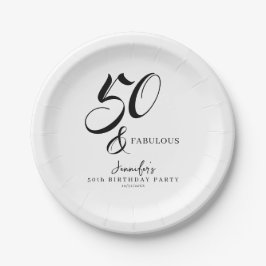 Modern Elegant Black White Fifty Fabulous Birthday