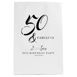 Modern Elegant Black White Fifty Fabulous Birthday