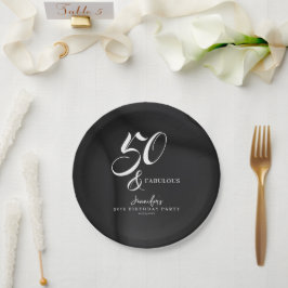 Modern Elegant Black White Fifty Fabulous Birthday