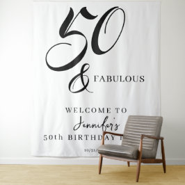 Modern Elegant Black White Fifty Fabulous Birthday