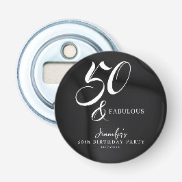 Modern Elegant Black White Fifty Fabulous Birthday Flasköppnare