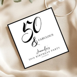 Modern Elegant Black White Fifty Fabulous Birthday Pappersservett
