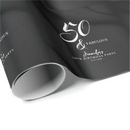 Modern Elegant Black White Fifty Fabulous Birthday Presentpapper