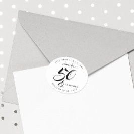 Modern Elegant Black White Fifty Fabulous Birthday Runt Klistermärke