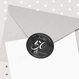 Modern Elegant Black White Fifty Fabulous Birthday Runt Klistermärke