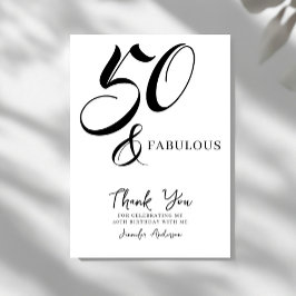 Modern Elegant Black White Fifty Fabulous Birthday Tack Kort