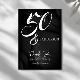 Modern Elegant Black White Fifty Fabulous Birthday Tack Kort