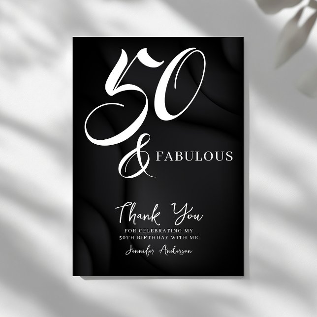 Modern Elegant Black White Fifty Fabulous Birthday Tack Kort (Skapare uppladdad)