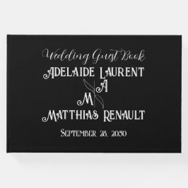 Modern Elegant Black & White Guld Stripe Bröllop Gästböcker