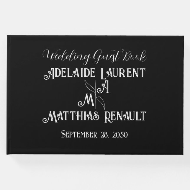 Modern Elegant Black & White Guld Stripe Bröllop Gästböcker (Framsida)