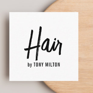 Modern Elegant Black White Hair Stylist Fyrkantigt Visitkort
