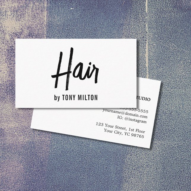 Modern Elegant Black White Hair Stylist Visitkort (Skapare uppladdad)