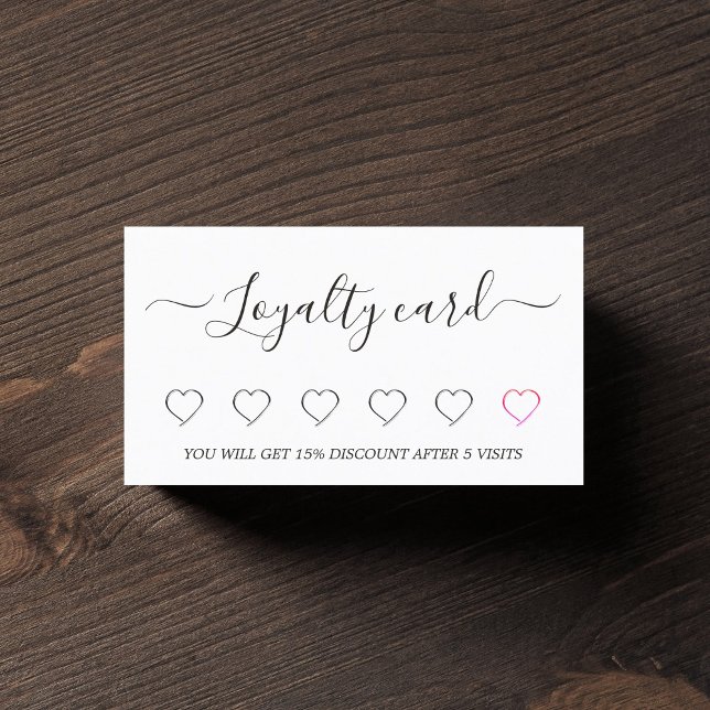 Modern Elegant Black White Heart Salon Lojalitetskort (Skapare uppladdad)