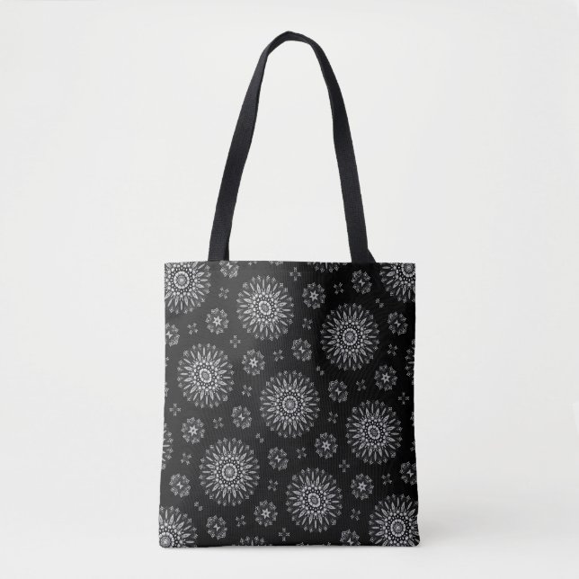 Modern Elegant Black & White Mandala Dot Art Tygkasse (Framsida)