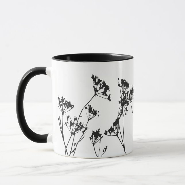 Modern Elegant Black White Meadow Flowers Mugg (Vänster)