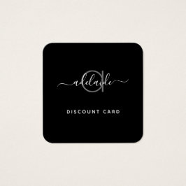 Modern Elegant Black White Monogram-rabattkort Fyrkantigt Visitkort
