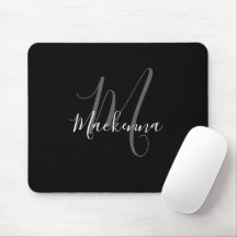 Modern Elegant Black White Monogram Script Girly