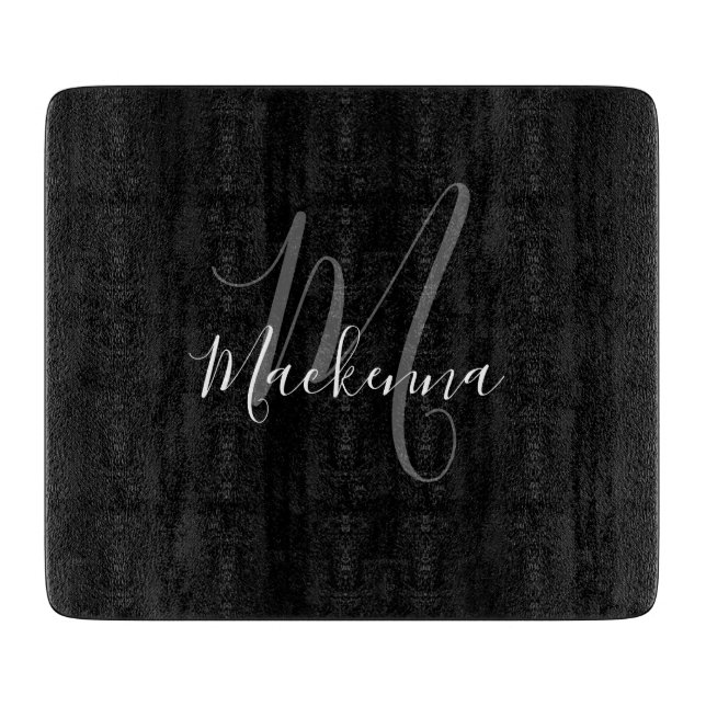 Modern Elegant Black White Monogram Script Namn (Framsidan)