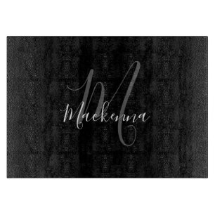 Modern Elegant Black White Monogram Script Namn