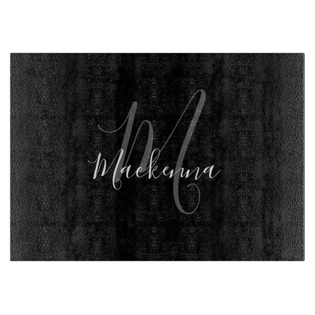 Modern Elegant Black White Monogram Script Namn (Framsidan)