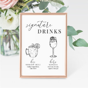 Modern Elegant Black & White Namnteckning Drinks-t