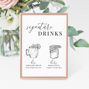 Modern Elegant Black & White Namnteckning Drinks-t