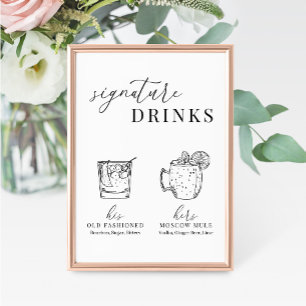 Modern Elegant Black & White Namnteckning Drinks-t