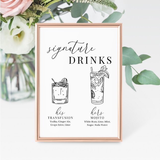 Modern Elegant Black & White Namnteckning Drinks-t (Skapare uppladdad)