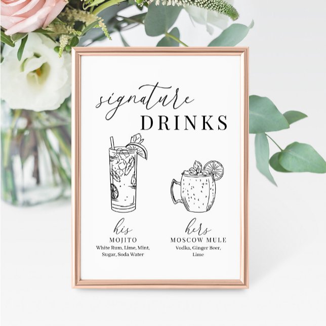 Modern Elegant Black & White Namnteckning Drinks-t (Skapare uppladdad)