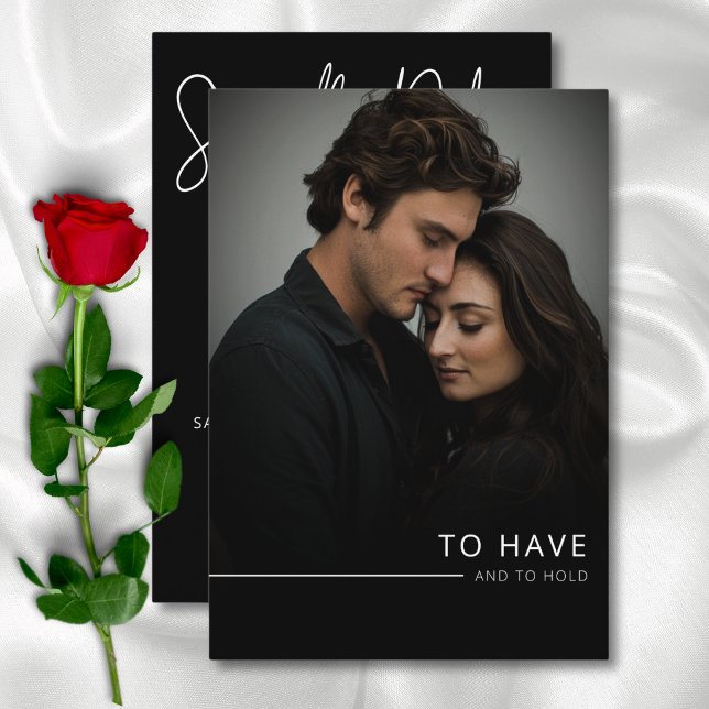 Modern Elegant Black & White Photo Bröllop Spara Datumet (Modern Elegant Black & White Photo Wedding Save The Date)