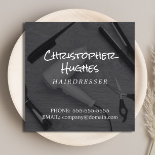 Modern Elegant Black & White Photo Hairdresser Fyrkantigt Visitkort
