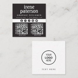 Modern Elegant Black White QR Code Social Media Fyrkantigt Visitkort