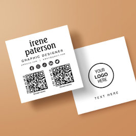 Modern Elegant Black White QR Code Social Media Fyrkantigt Visitkort