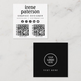 Modern Elegant Black White QR Code Social Media Fyrkantigt Visitkort
