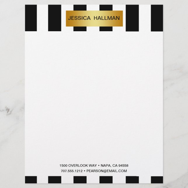 Modern Elegant Black & White Rand med Guld Pub Brevhuvud (Framsida)