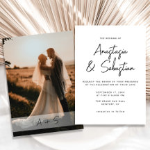 Modern Elegant Black & White Script Photo Bröllop