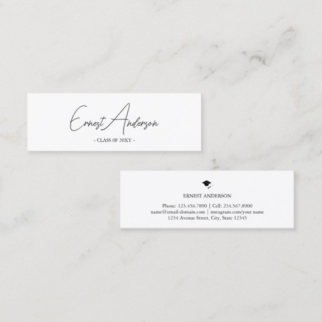 Modern Elegant Black & White Studenten Namn-kort Mini Visitkort (Fram/baksida)