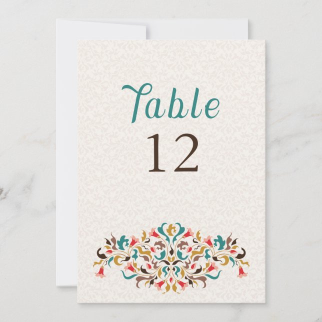 Modern Elegant Blommig Krans Bröllops Bord Nummer Inbjudningar (Framsida)