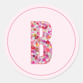 Modern Elegant Blommig Rosa Monogram Bokstav B Runt Klistermärke