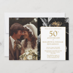 Modern Elegant Blommigt 50-årsfoto Inbjudningar