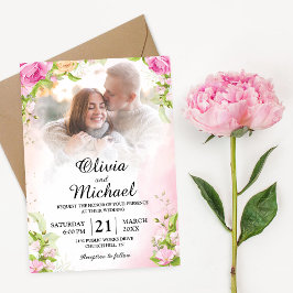 Modern Elegant Blommigt Chic Photo Bröllop Inbjudningar