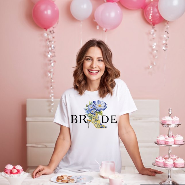 Modern Elegant Blommigt Chinoiserie High-Heel Brid T Shirt (Skapare uppladdad)